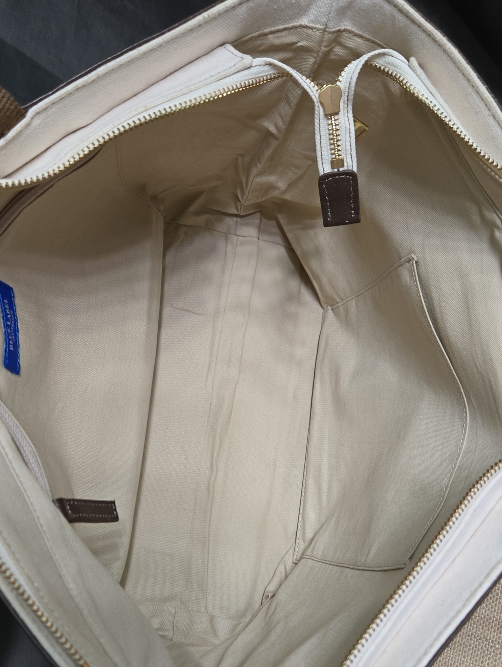 BURBERRY Blue Label Cream Canvas Tote with Brown Leather Trim and Plaid Stripe - Picture 12 of 17